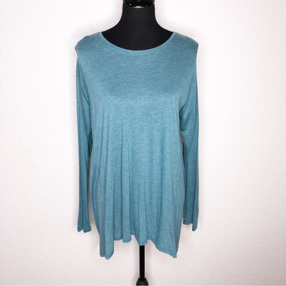 Cabi blue green long sleeve jersey knit top size Large #3056